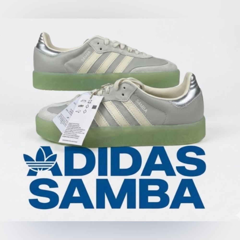 adidas Samba Platform Sneakers - Gray Upper with Translucent Green Platform
